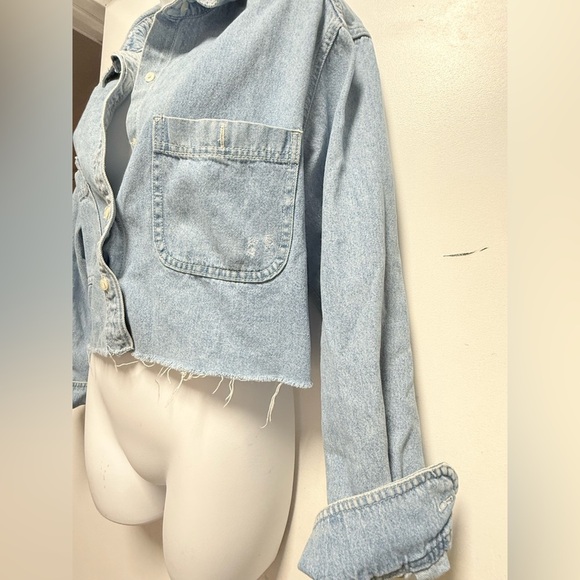 Bershka Light Blue Cropped Denim Jacket - Picture 3 of 7